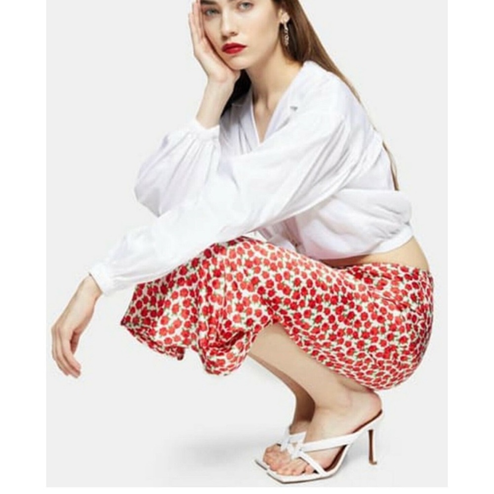 Topshop Floral Bias Cut Midi Skirt